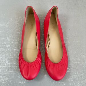 J. Crew Red Leather Ballet Flats Comfort Round Toe Loafers 6 1/2 M Preppy Shoes